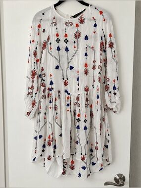 Zara White Mesh Colorful Embroidery Dress